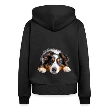 Australian Sheperd - Frauen Premium Bio Zip Hoodie - Schwarz - Hinten - Julia (174cm)