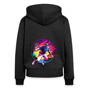 Tennis - Frauen Premium Bio Zip Hoodie - Schwarz - Hinten - Julia (174cm)