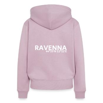 Coordonnées de Ravenne - Sweat à capuche zippé Premium bio Femme - rose poudré - Dos - Julia (174cm)