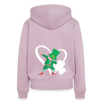 Dabbing St. Patty Cloverleaf Hat Heart - Women's Premium Organic Zip Hoodie - dusky pink - Back - Julia (174cm)