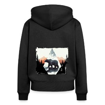 Abstrakter Bär in den Bergen - Frauen Premium Bio Zip Hoodie - Schwarz - Hinten - Julia (174cm)