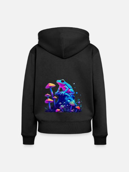 Ästhetischer Frosch Pilze Frösche - Frauen Premium Bio Zip Hoodie - Schwarz