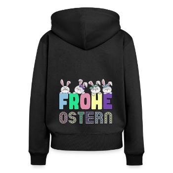 Frohe Ostern Osterhasen Freunde - Frauen Premium Bio Zip Hoodie - Schwarz - Hinten - Julia (174cm)