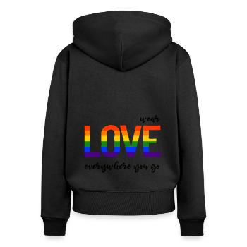 Wear love everywhere you go - LGBTQI Gay Pride - Frauen Premium Bio Zip Hoodie - Schwarz - Hinten - Julia (174cm)