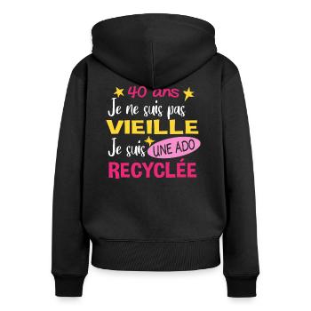 40 ans anniversaire maman. Fête des Mères humour - Sweat à capuche zippé Premium bio Femme - noir - Dos - Julia (174cm)