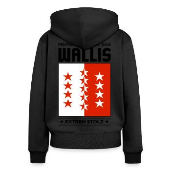 Wallis - Frauen Premium Bio Zip Hoodie - Schwarz - Hinten - Julia (174cm)