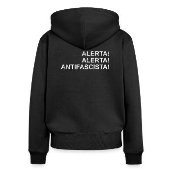 Alerta - Frauen Premium Bio Zip Hoodie - Schwarz - Hinten - Julia (174cm)