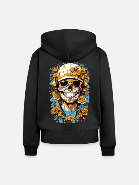 Zucker Schädel - Frauen Premium Bio Zip Hoodie - Schwarz