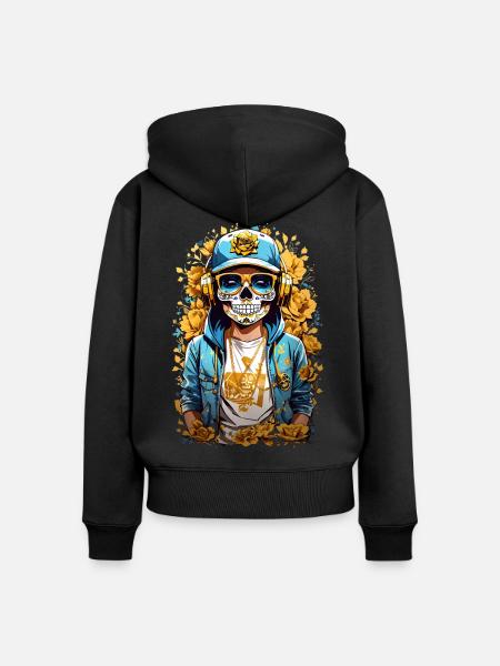 Goldene Zucker Schädel - Frauen Premium Bio Zip Hoodie - Schwarz