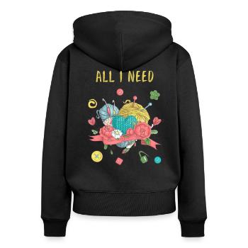 Stricken Geschenkidee Stricknadel Strickerin Garn - Frauen Premium Bio Zip Hoodie - Schwarz - Hinten - Julia (174cm)