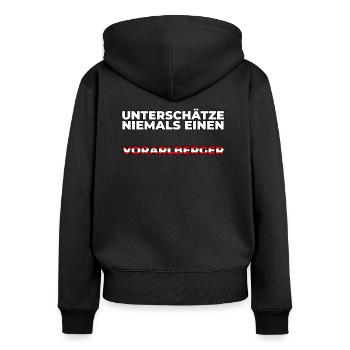 Vorarlberger Österreich lustiges Geschenk - Frauen Premium Bio Zip Hoodie - Schwarz - Hinten - Julia (174cm)