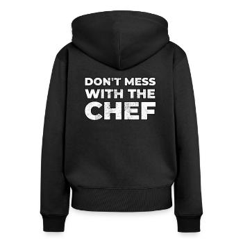 Chef lustig - Frauen Premium Bio Zip Hoodie - Schwarz - Hinten - Julia (174cm)