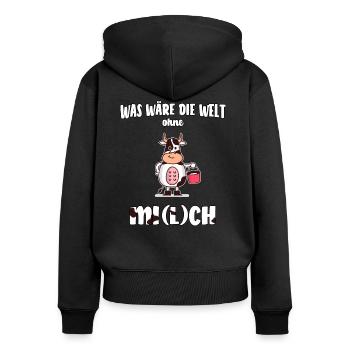 was wäre die Welt ohne Mi(l)ch lustiges Geschenk - Frauen Premium Bio Zip Hoodie - Schwarz - Hinten - Julia (174cm)