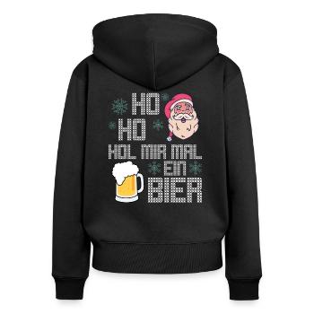 Ho Ho Hol mir mal ein Bier - Frauen Premium Bio Zip Hoodie - Schwarz - Hinten - Julia (174cm)