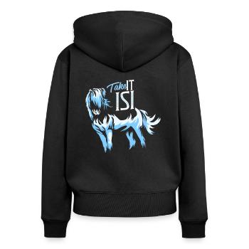 Islandpferd - Frauen Premium Bio Zip Hoodie - Schwarz - Hinten - Julia (174cm)