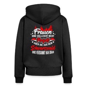 Schwarzwald Black Forest - Frauen Premium Bio Zip Hoodie - Schwarz - Hinten - Julia (174cm)