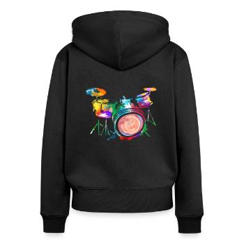 Drummer - Frauen Premium Bio Zip Hoodie - Schwarz - Hinten - Julia (174cm)