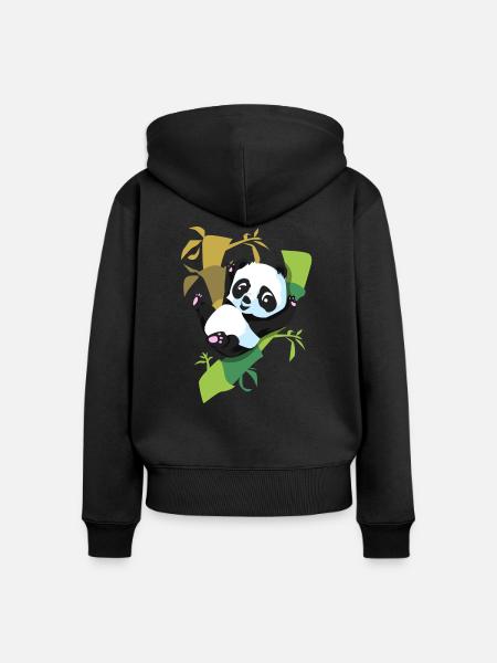 Panda - Frauen Premium Bio Zip Hoodie - Schwarz