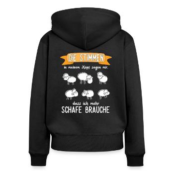 Die Stimmen - Schafe - Frauen Premium Bio Zip Hoodie - Schwarz - Hinten - Julia (174cm)