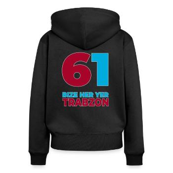 61 Trabzon - Bize her yer Trabzon - Frauen Premium Bio Zip Hoodie - Schwarz - Hinten - Julia (174cm)