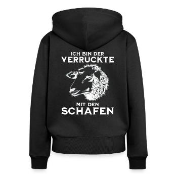 Schaf Schafhalter - der verrückte mit den Schafen - Frauen Premium Bio Zip Hoodie - Schwarz - Hinten - Julia (174cm)