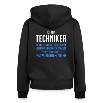Techniker - Technikerbrief - lustiger Spruch - Frauen Premium Bio Zip Hoodie - Schwarz - Hinten - Julia (174cm)