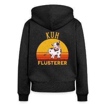 Kuh Flüsterer - Frauen Premium Bio Zip Hoodie - Schwarz - Hinten - Julia (174cm)