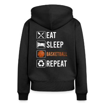 Eat Sleep Basketball Repeat - sort amusant - Sweat à capuche zippé Premium bio Femme - noir - Dos - Julia (174cm)