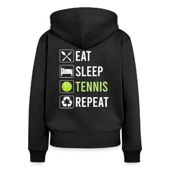 Eat Sleep Tennis Repeat - lustiger Spruch - Frauen Premium Bio Zip Hoodie - Schwarz - Hinten - Julia (174cm)
