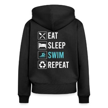 Eat Sleep Swim Repeat - Natation drôle rengaine - Sweat à capuche zippé Premium bio Femme - noir - Dos - Julia (174cm)