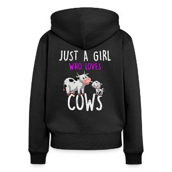 Just a Girl who love Cows lustiger Spruch - Frauen Premium Bio Zip Hoodie - Schwarz - Hinten - Julia (174cm)