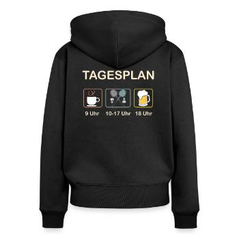 Badminton Tagesplan lustig - Frauen Premium Bio Zip Hoodie - Schwarz - Hinten - Julia (174cm)