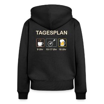 Bogenschießen Tagesplan lustig - Frauen Premium Bio Zip Hoodie - Schwarz - Hinten - Julia (174cm)