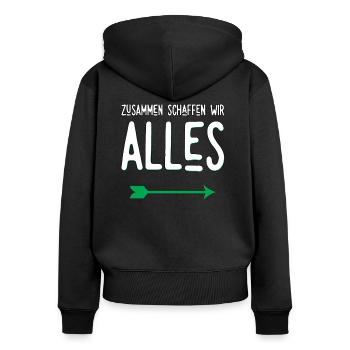 Zusammen schaffen wir alles - Partner - Frauen Premium Bio Zip Hoodie - Schwarz - Hinten - Julia (174cm)