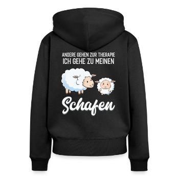 Schafe - Therapie lustiger Spruch - Frauen Premium Bio Zip Hoodie - Schwarz - Hinten - Julia (174cm)