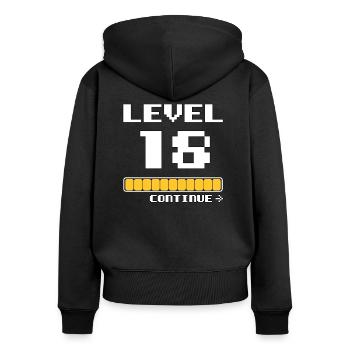18ème anniversaire - niveau 18 - 18 ans drôle - Sweat à capuche zippé Premium bio Femme - noir - Dos - Julia (174cm)