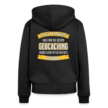 Geocaching - nur die besten lustiger Spruch - Frauen Premium Bio Zip Hoodie - Schwarz - Hinten - Julia (174cm)