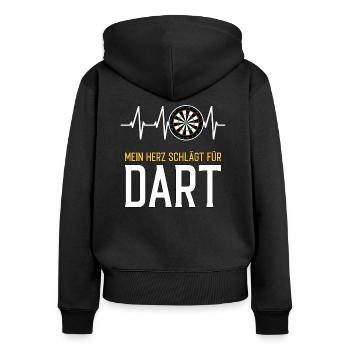Dart Herzschlag - lustiger Spruch - Frauen Premium Bio Zip Hoodie - Schwarz - Hinten - Julia (174cm)