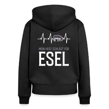Esel Herzschlag - lustiger Spruch - Frauen Premium Bio Zip Hoodie - Schwarz - Hinten - Julia (174cm)