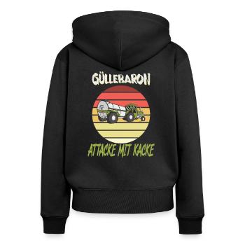 Landwirt lustiges Gülle - Frauen Premium Bio Zip Hoodie - Schwarz - Hinten - Julia (174cm)