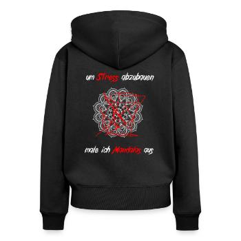Um Stress abzubauen male ich Mandalas aus - Frauen Premium Bio Zip Hoodie - Schwarz - Hinten - Julia (174cm)