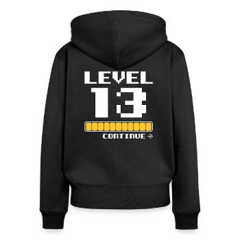 13. Geburtstag - Level 13 - 13 Jahre lustiges - Frauen Premium Bio Zip Hoodie - Schwarz - Hinten - Julia (174cm)