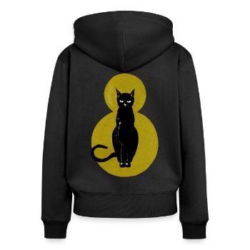 Chat sur fond doré - Sweat à capuche zippé Premium bio Femme - noir - Dos - Julia (174cm)