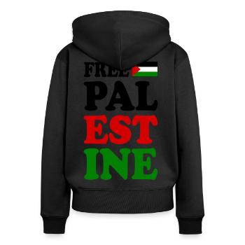 Free palestine - Sweat à capuche zippé Premium bio Femme - noir - Dos - Julia (174cm)