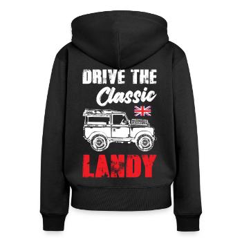Drive The Classic Landy - Frauen Premium Bio Zip Hoodie - Schwarz - Hinten - Julia (174cm)