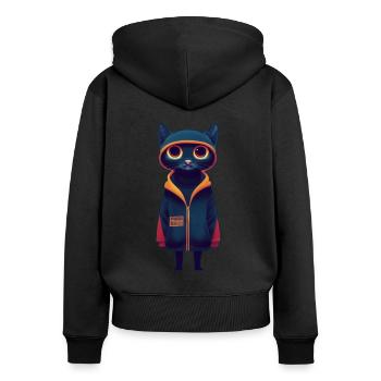 Chat en pull - Sweat à capuche zippé Premium bio Femme - noir - Dos - Julia (174cm)