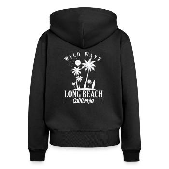 Wild Wave long Beach Californie surf - Sweat à capuche zippé Premium bio Femme - noir - Dos - Julia (174cm)