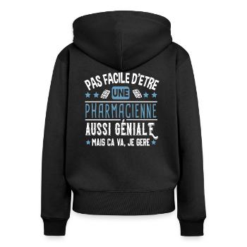 Pharmacienne Pharmacie Pharmacien Métier Humour - Sweat à capuche zippé Premium bio Femme - noir - Dos - Julia (174cm)