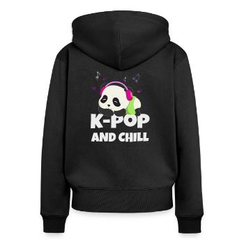 K-POP und chillen. Schwarz # 2 - Frauen Premium Bio Zip Hoodie - Schwarz - Hinten - Julia (174cm)