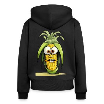 Drôle de dessin animé épi de maïs - Sweat à capuche zippé Premium bio Femme - noir - Dos - Julia (174cm)